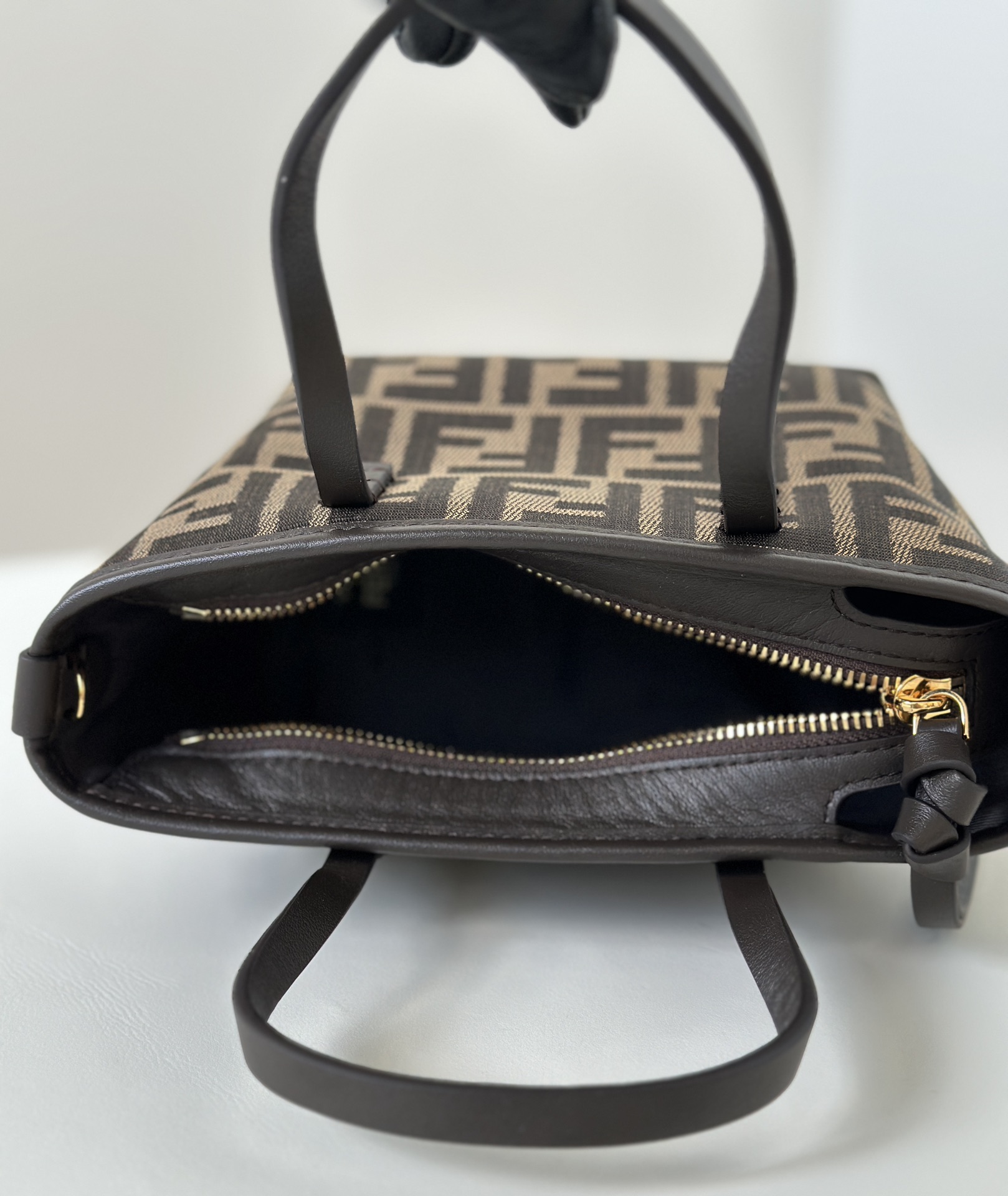 Fendi Mini Roll FF Jacquard Fabric Shoulder Bag Brown